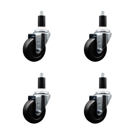 Service Caster 3.5'' SS Soft Rubber Wheel Swivel 1-3/8'' Expanding Stem Caster Set, 4PK SCC-SSEX20S3514-SRS-138-4